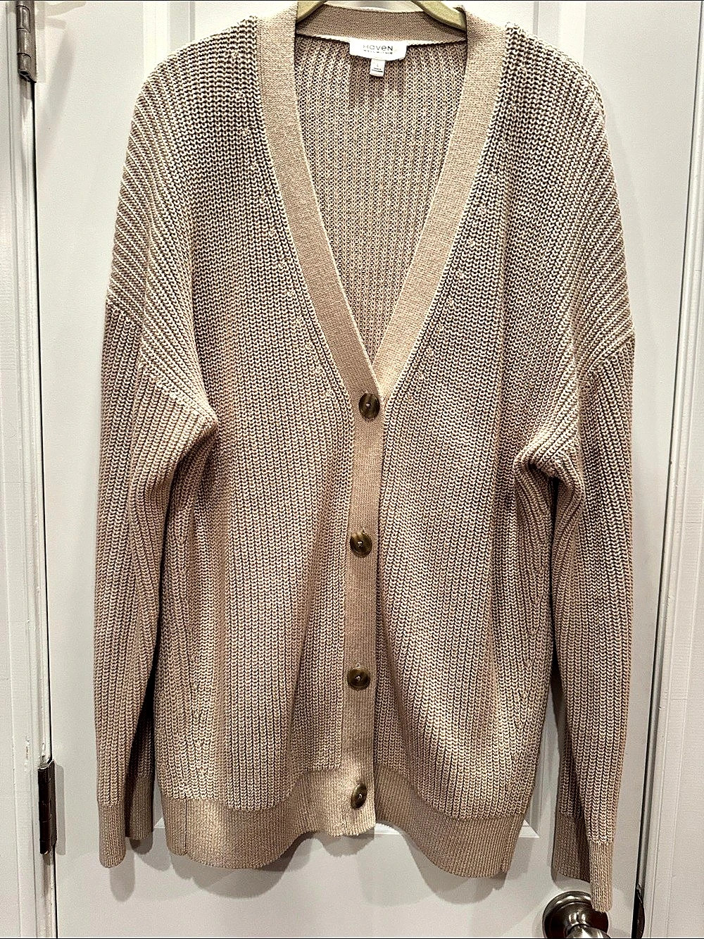 Haven Well Within Organic Cotton Shaker Stitch Tan Cardigan size Large